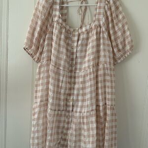 En Saison Pink and White Checkered Midi Dress